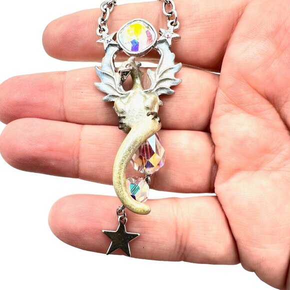 Kirks Folly Womens Necklace Flying Dragon Crystal Pendant Silver Tone - Picture 1 of 3